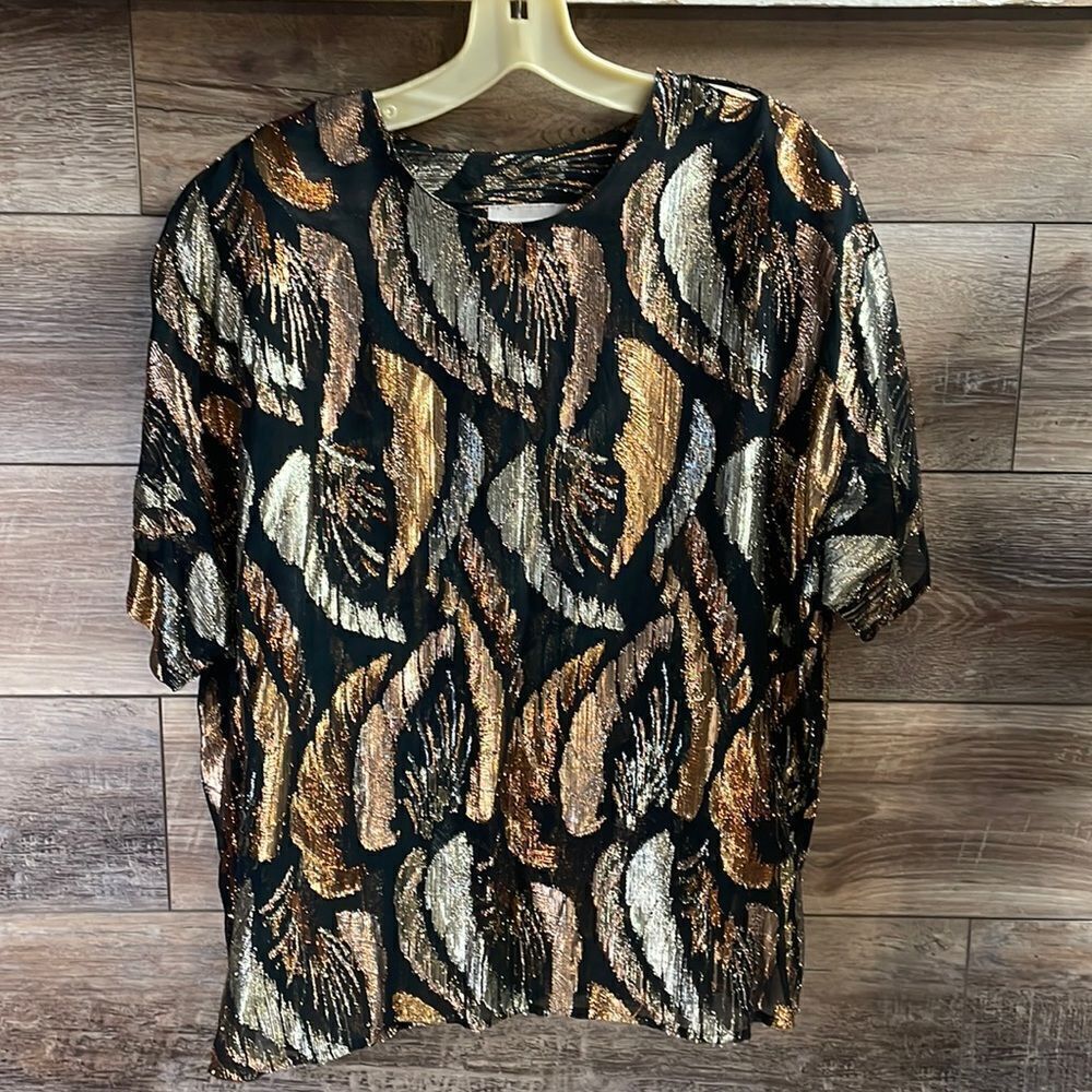 A.C. Sport Ladies Dressy Top Black and Gold Shimmery Design